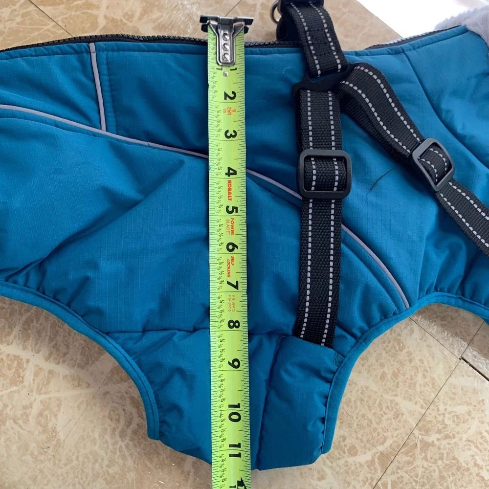 Queenmore Large Fleece Dog Coat Winter Harness 2 In 1 Teal Fleece Lined Puffer